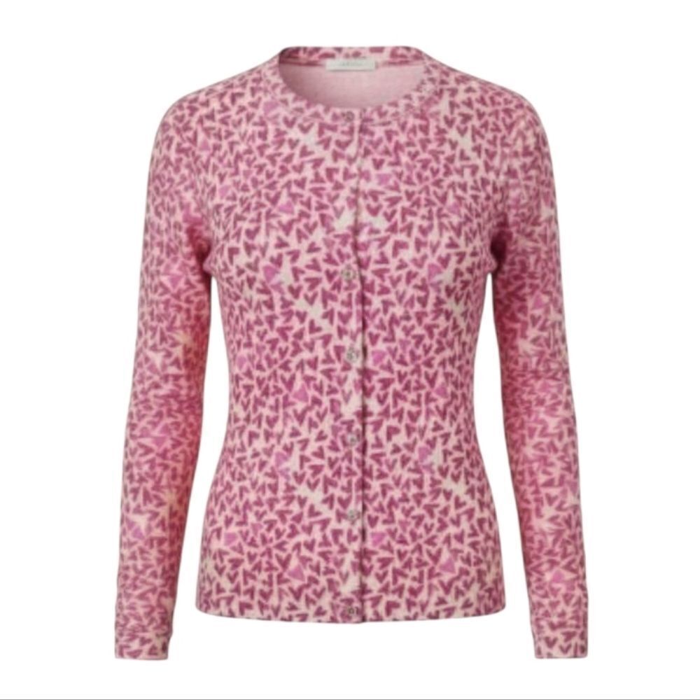 Foxcroft Pink Heart Crew Neck Button Down Cardigan Sweater Size S - Picture 2 of 10